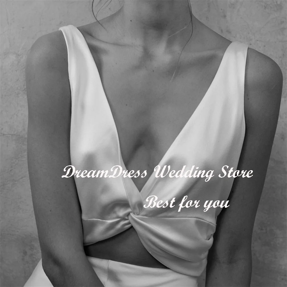 DREAM Customized V Neck Knot Cut Out Sexy Mermaid Wedding Dresses Simple Backless Sleeveless Plain Satin Bridal Gowns 2024