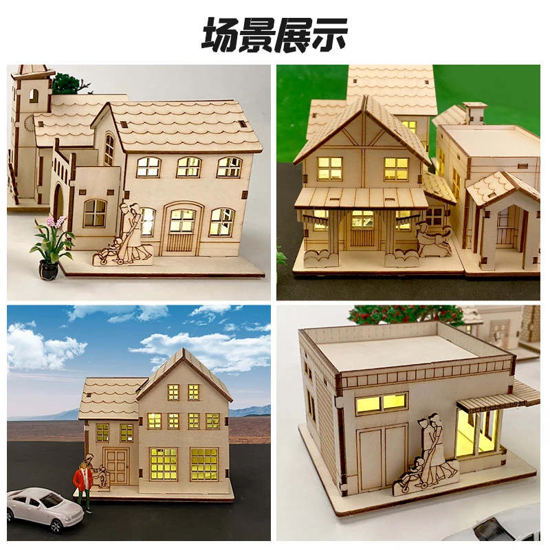 Tiny House Mockup Miniature House Cabin Wooden Constructor Prefabricated House Wooden Craft Toy City Building Scene Accessories