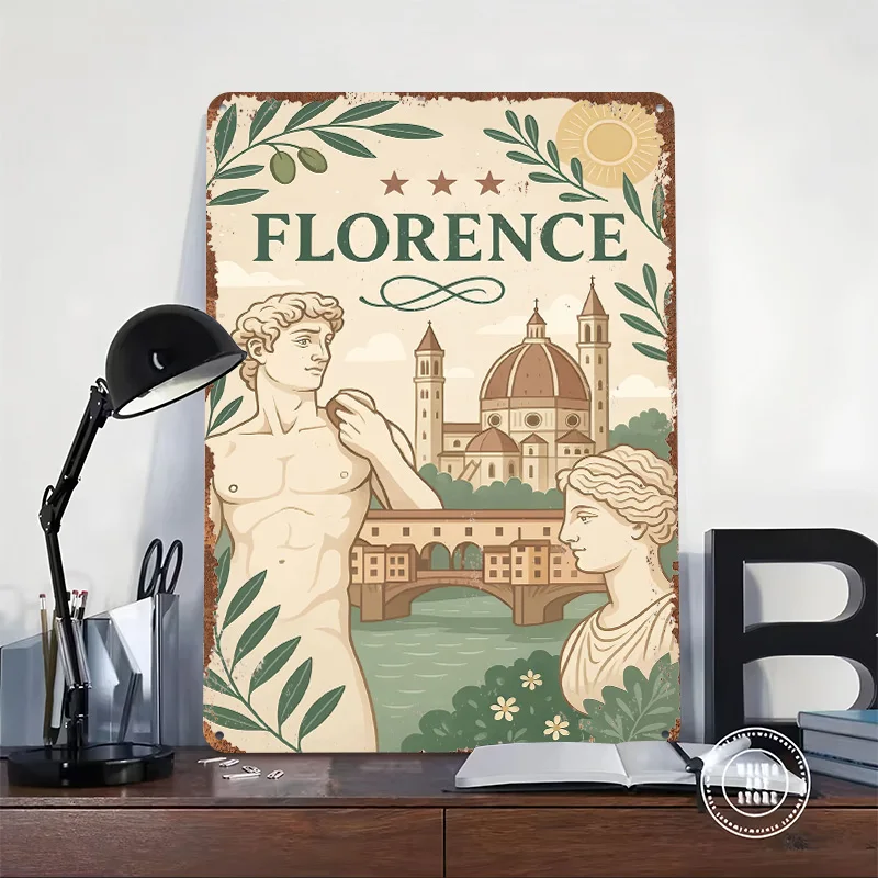 Florence Italy Travel Tinplate Poster Custom Wall Art Vintage Metal Signs Retro Tin Plaque for Living Room Decoration Desk Decor