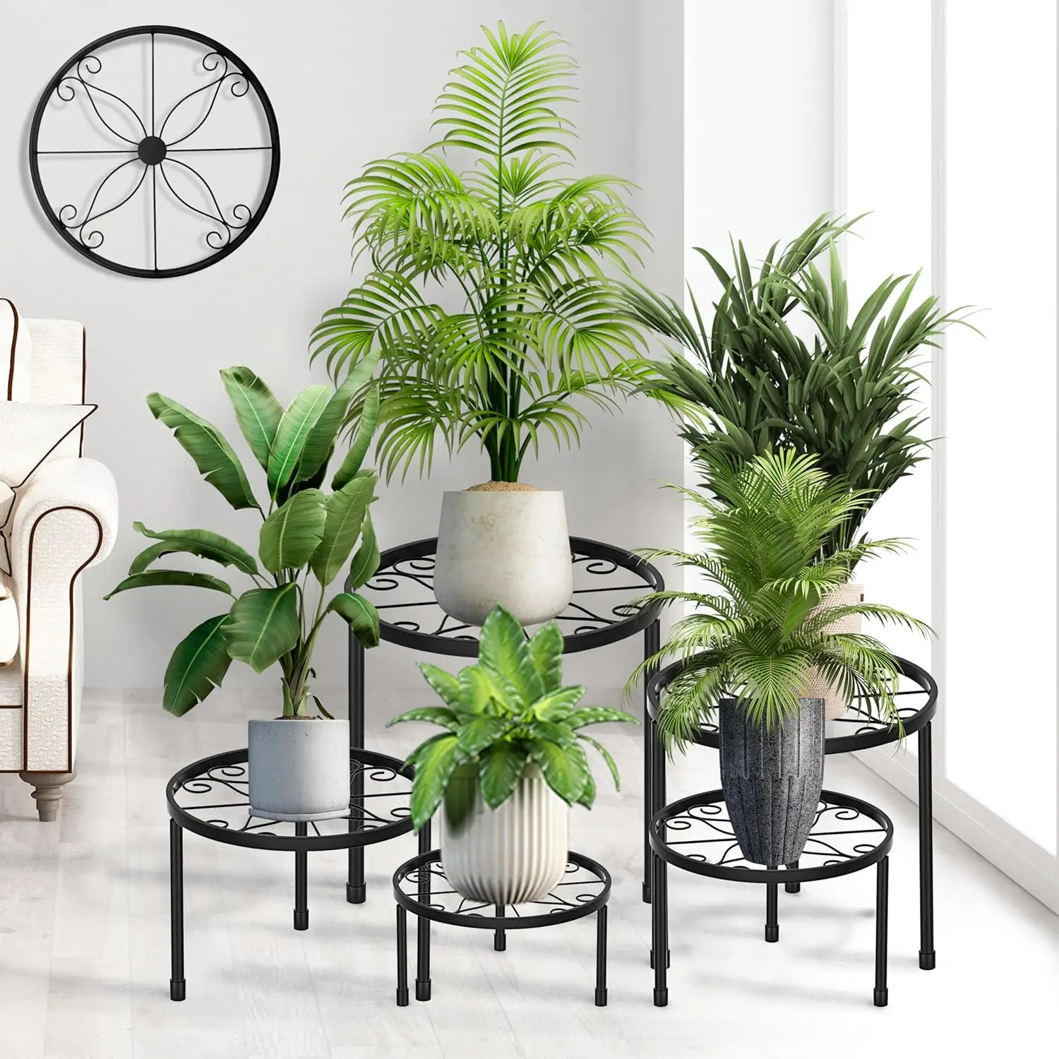 5-Pack Metal Plant Stands for Indoor & Outdoor Use, Heavy-Duty Anti-Rust Iron Pot Stands for Multiple Plants, Home Garden Decor