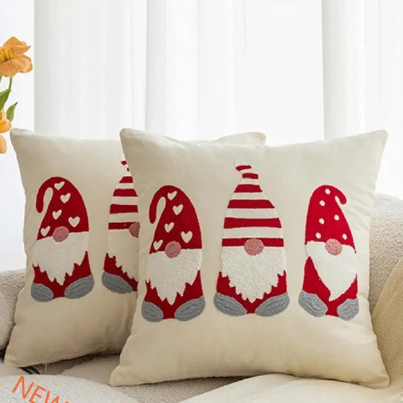 Embroidered Throw Pillow Cover Christmas Themed Cushion Pillowcase Decoration