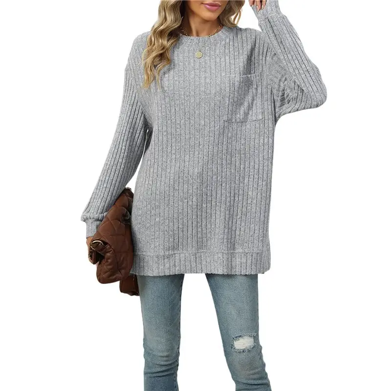 CYL-قميص نسائي طويل الأكمام سترة خريفية كاجوال سترة علوية ملابس خريفية فضفاضة مع جيوب