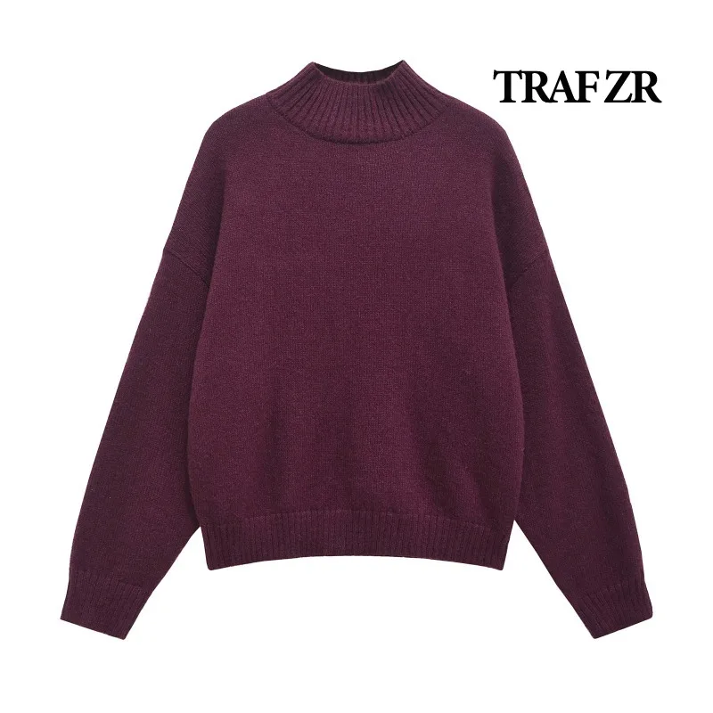 TRAF ZR Cozy Sweaters Women's Autumn Sweater Knitwear Long Sleeve Pullovers Minimalist Woman Jumper Solid O-neck Pullovers