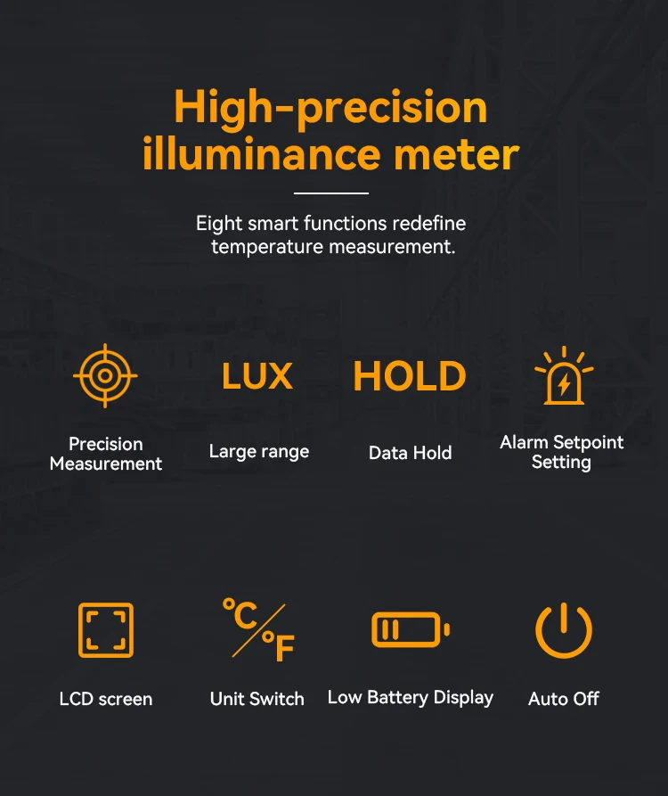 LODESTAR LD383 Light Meter Digital Illuminance Meter Handheld Ambient Temperature Measurer with Range up to 200,000 Lux Luxmeter