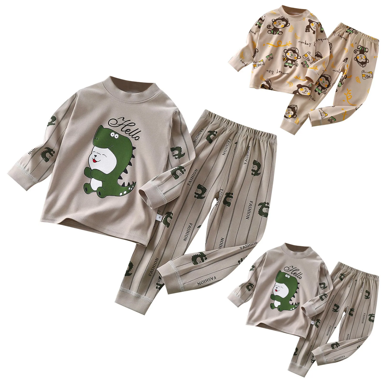 Autumn Children\'s Underwear Cartoon Animal Cute Printing Set Baby Warm Boys And Girls Long Sleeve Pajamas Boys Cotton Pajamas