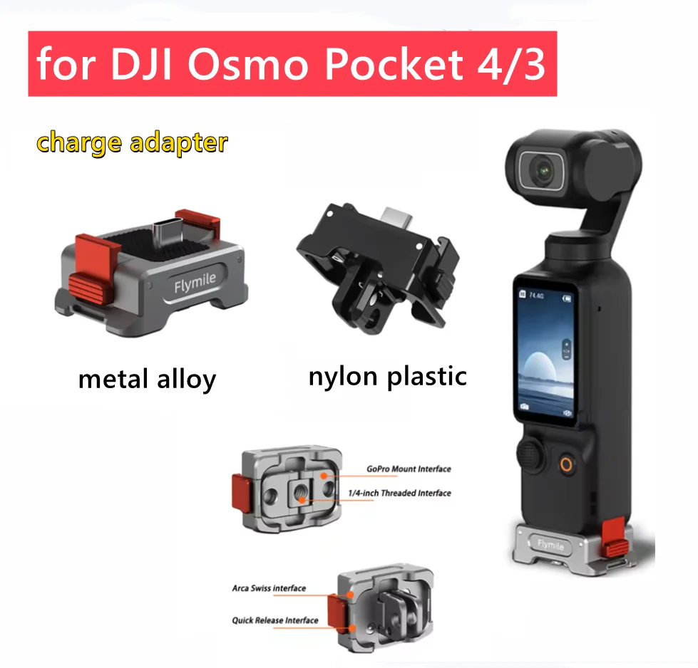 

Flymile Metal Alloy Quick-release Base For DJI Osmo Pocket 4/3 Adapter Mount With Charging And Lossless Transmission Interface