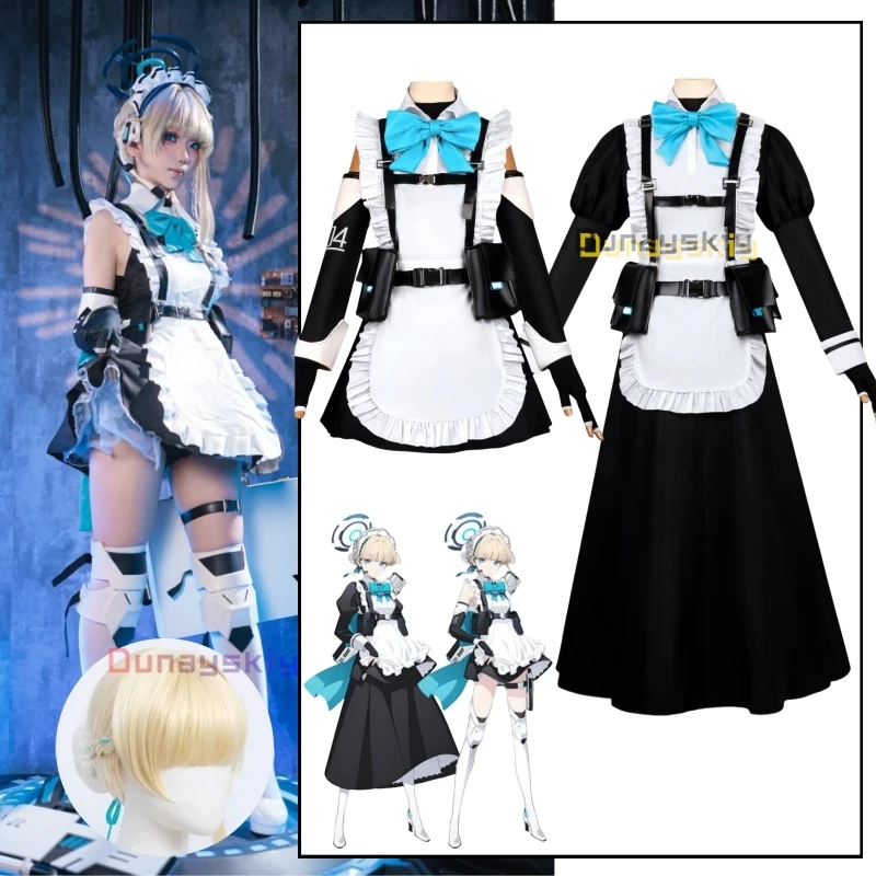 

Game Anime Blue Archive Asuma Toki Cosplay Mujer Maid's Outfit Full Set Disfraz Halloween Long Dress Short Skirts Wig Bow Women