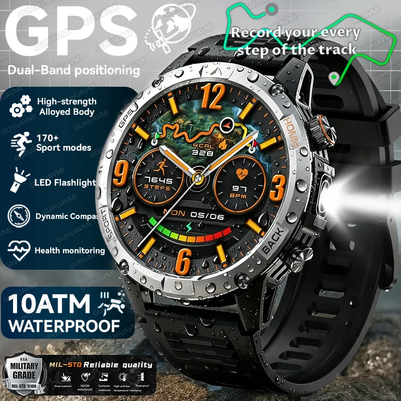 

Новинка 2026 года, водонепроницаемые умные часы T-Rex3 Pro 10 АТМ, встроенные двухдиапазонные GPS-спортивные часы для бега, компас, военные умные часы