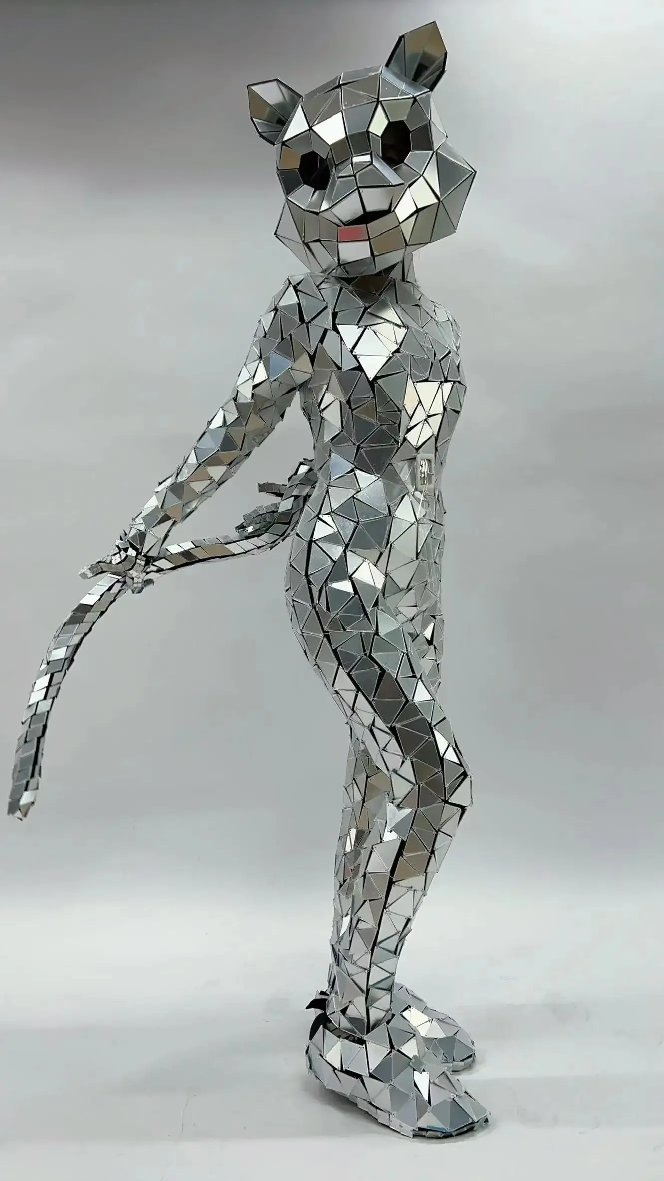 หน้ากากแมวกระจกสีเงิน 3 มิติ / หมวกกันน็อคแมวดิสโก้บอล