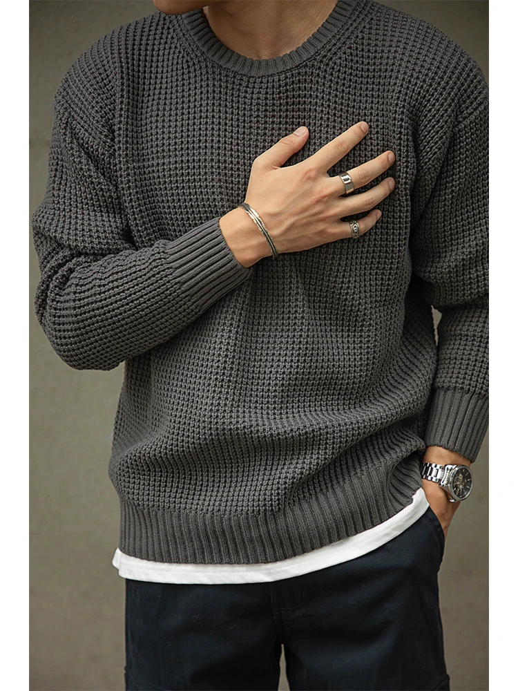 

Thiened Heavyweight американский ретро трикотаж, повседневный свободный мужской свитер, зимняя верхняя одежда, длинный свеч, оulder, заниженный Sle