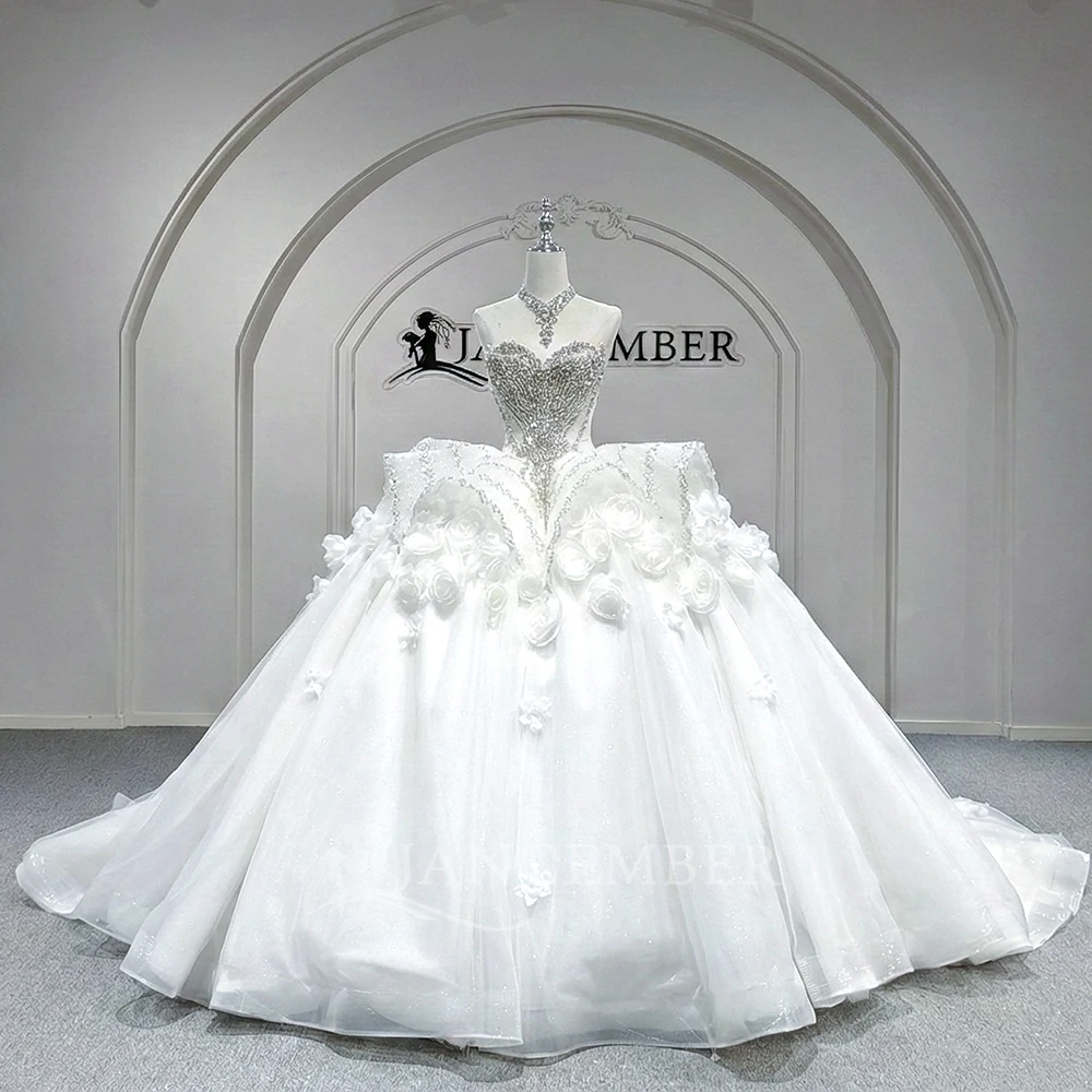 Gorgeous Ball Gown Wedding Dresses Bride Gown Customized Beaded Strapless Lace Applique Bridal Dresses vestidos de novia boda