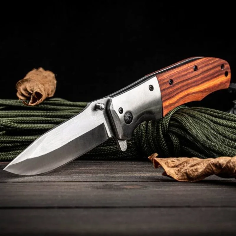 

EDC Portable Outdoor Mini Folding Knife, High Quality Redwood Handle Pocket Knife, 440C Steel Outdoor Multifunctional Tool Knife