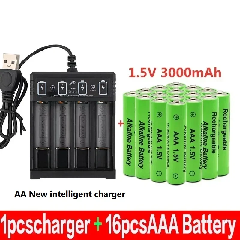 

100% New AAA Battery 3000 MAh Rechargeable Battery AAA 1.5 V 3000 MAh Rechargeable New Alcalinas Drummey + Intelligence Charger