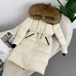 Real Fox Fur Real Raccoon Fur Long Hooded Coat Women Slim Warm Jacket Female 2024 Winter New White Duck DownCasual Fashion