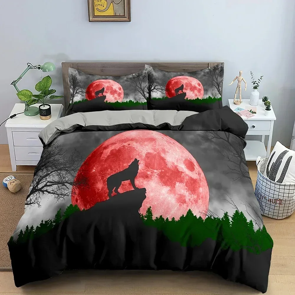 Animal Black Wolf Bedding Set Boys Girls Twin Queen Size Duvet Cover Pillowcase Bed Kids Adult Fashion Home Textileextile