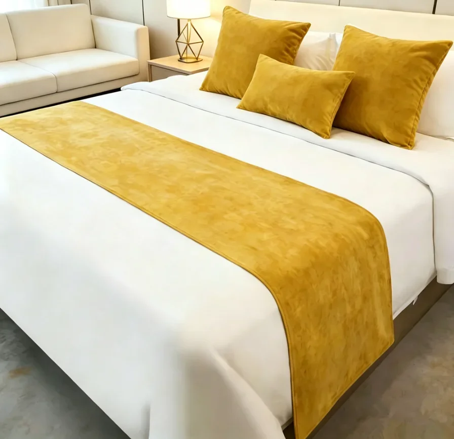 Solid Color Chenille Bed Runner, Soft Velvet Scarf, Luxury End Towel, Nordic Style Runner for Hotel Bedroom Homestay