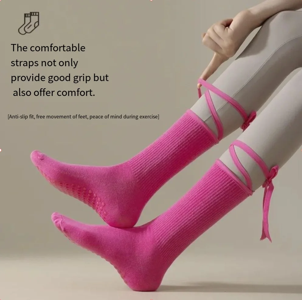 جوارب يوجا ماركة 2025 جوارب بيلاتيس مضادة للانزلاق بلون عادي جوارب يوجا كلاسيكية متعددة الاستخدامات جوارب منتصف الساق للياقة البدنية جوارب متقاطعة بإبزيم