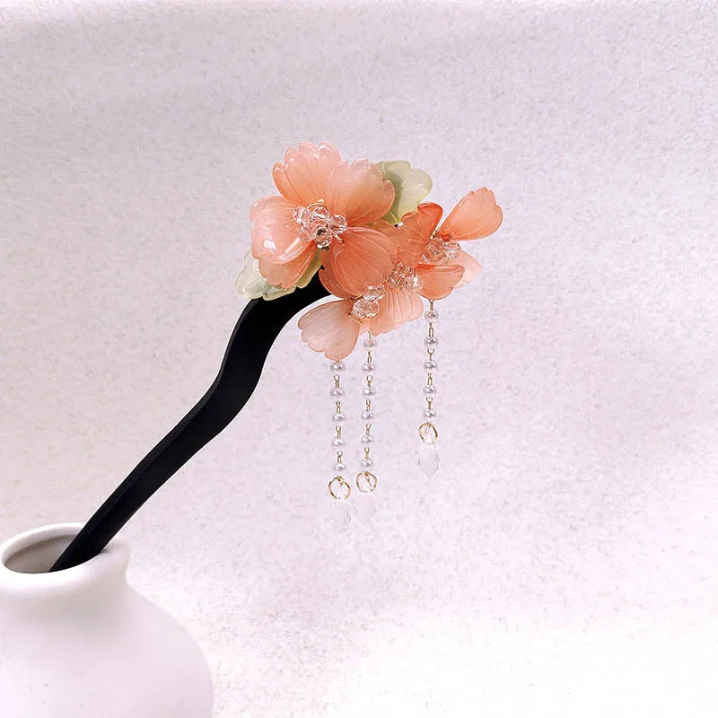 

Новые деревянные заколки для волос в китайском стиле с цветком краба, заколки для волос в древнем стиле с цветком ханьфу и аксессуары для головных уборов
