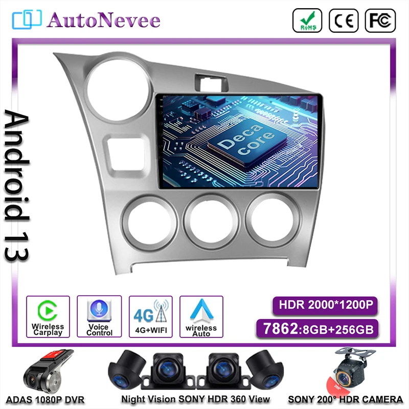 

Stereo Head Unit Screen Android 14 Multimedia Car Player For Toyota Matrix 2 E140 2008-2014 GPS Navigation DVD NO 2DIN Carplay