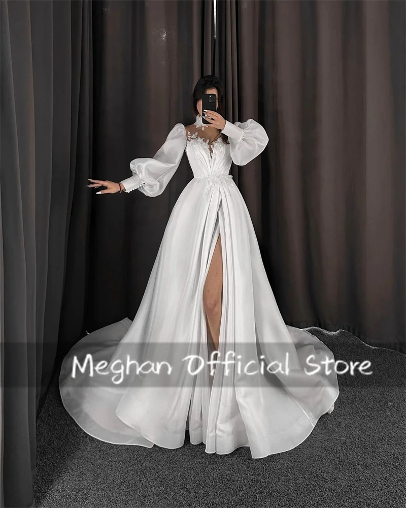 

Простое белое свадебное платье с сердечком, с длинными рукавами и аппликацией из бисера, официальные платья, плиссированное свадебное платье с высоким разрезом, платье для невесты