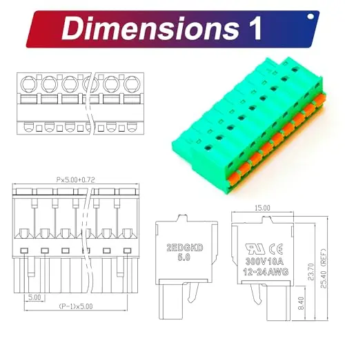 5.0mm Phoenix Connector with Orange Spring 9 Pin, Green PCB Spring Terminal Block Connector Spring Connection (2Pcs 5.0M-SP-9P)