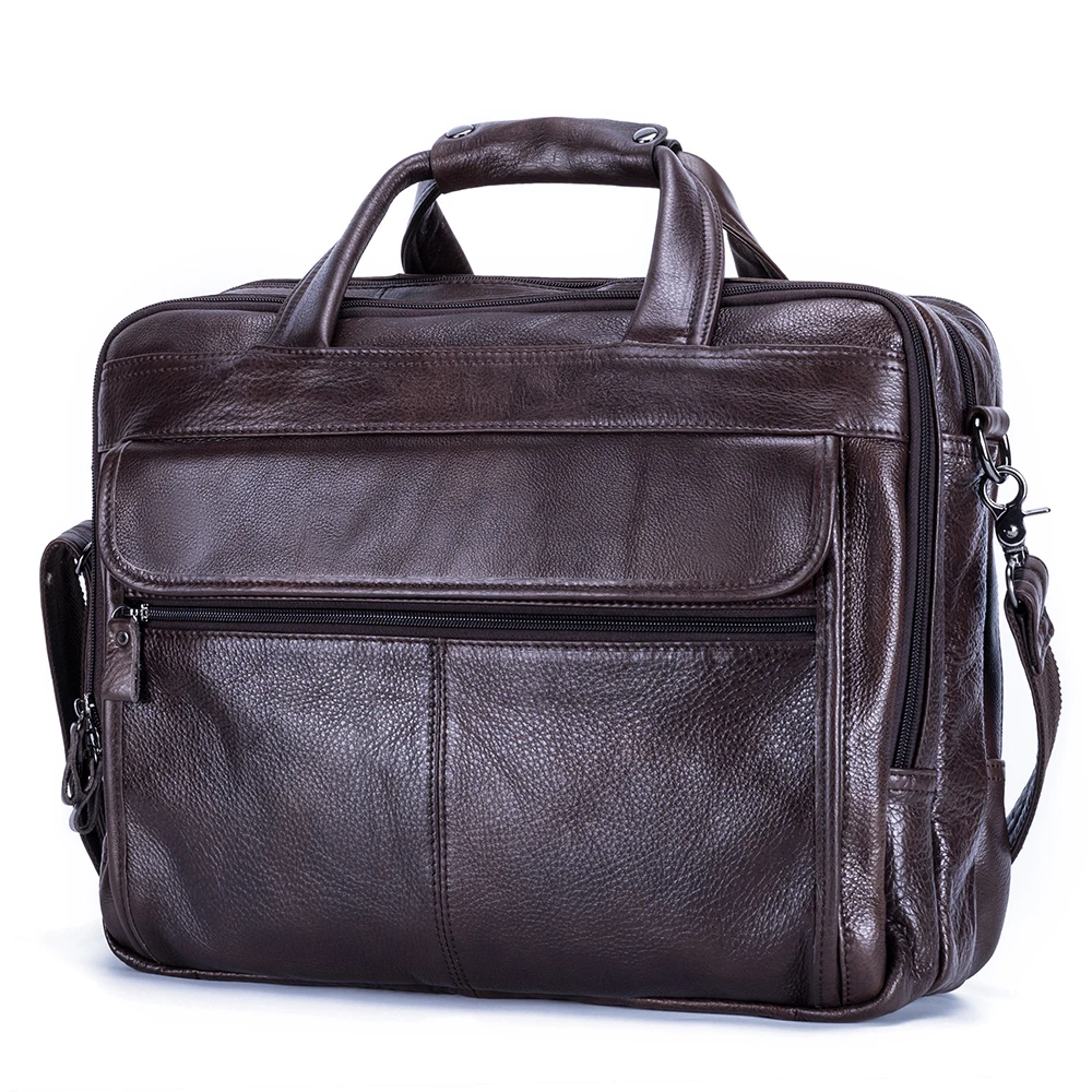 Maleta de Couro Genuíno, Bolsa Retro Masculina, Case para Computador, Moda Europeia e Americana, 15.6"