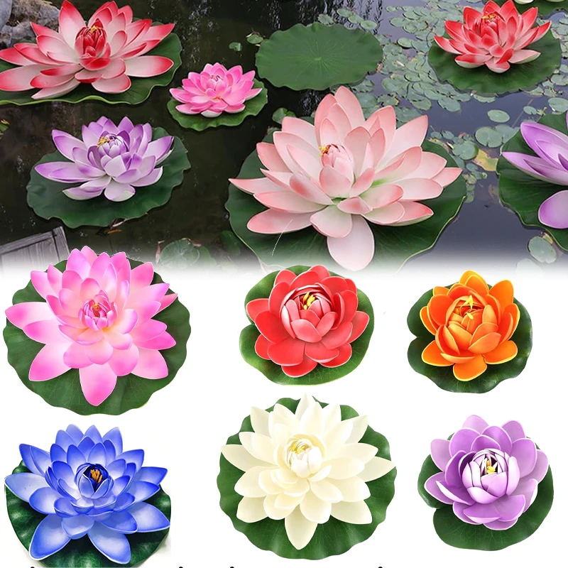 

Lifelike Artificial Lotus Set Simulation Floating EVA Foam Flowers 10-40cm for Pond Garden Pool Buddha Decoration Water Feature