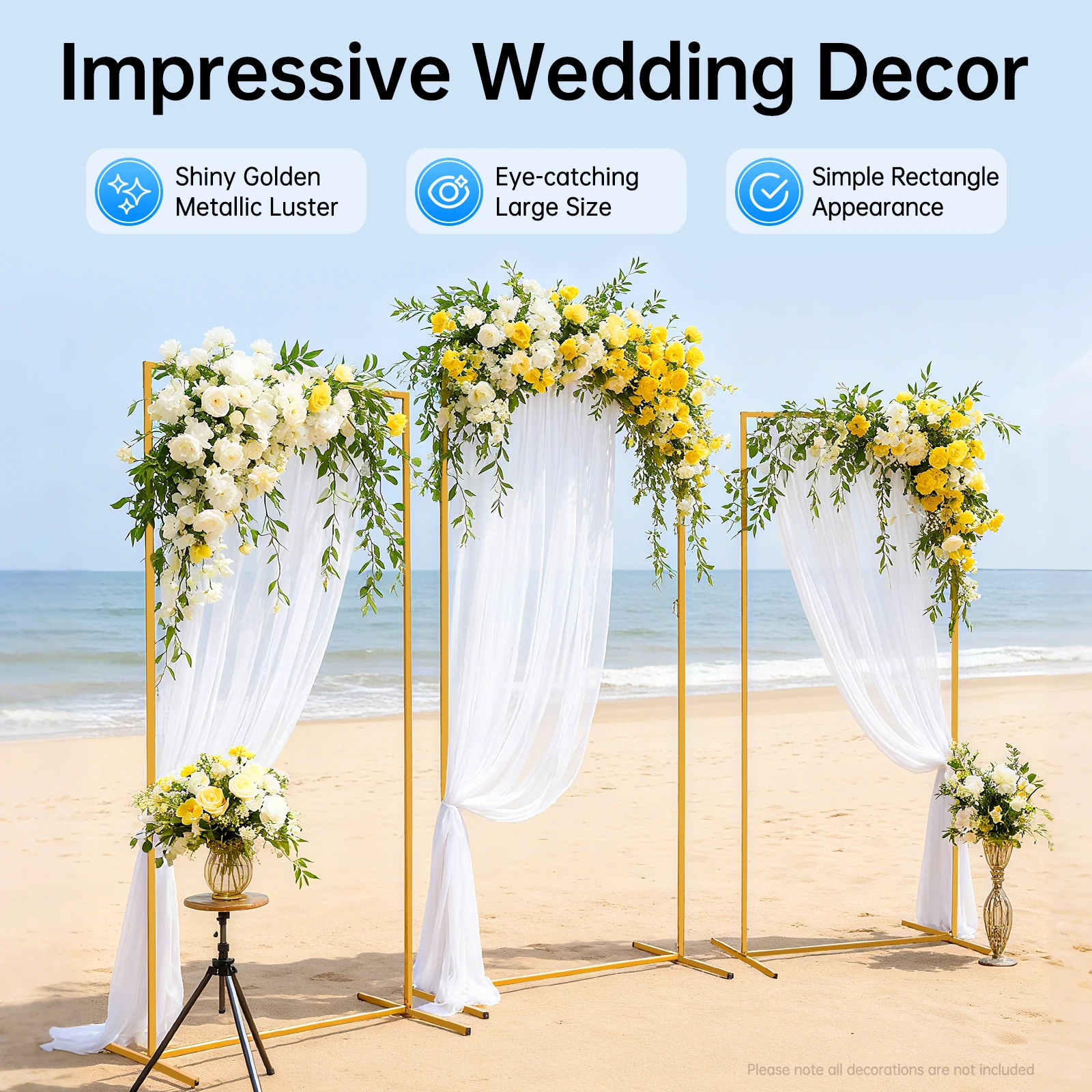 Gold Wedding Stand Set With English Installation Diagram - Lightweight(15.43Lbs Total)&Detachable, Bubble Bag Protective Package
