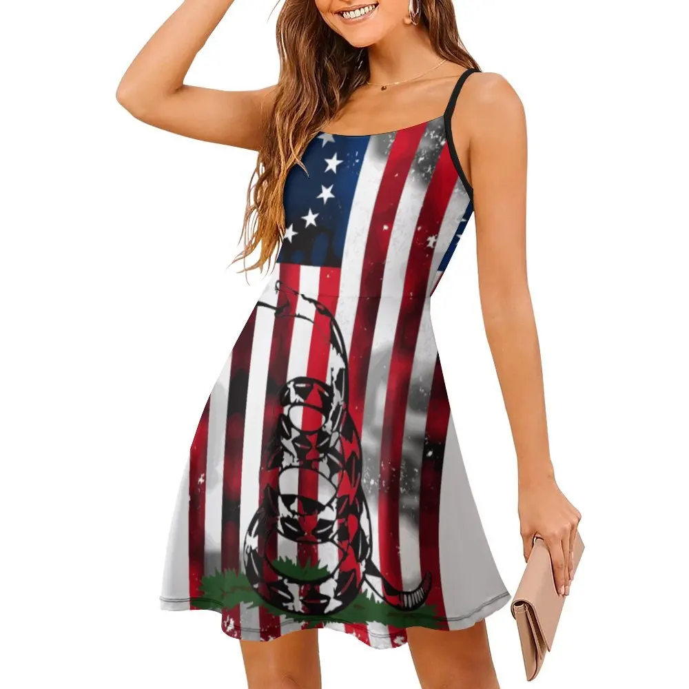 Vestido de tirantes con estampado de la bandera de Betsy Ross Gadsden para mujer, ropa Sexy desgastada y Vertical, vestidos de cóctel con gráfico de Humor, gran oferta