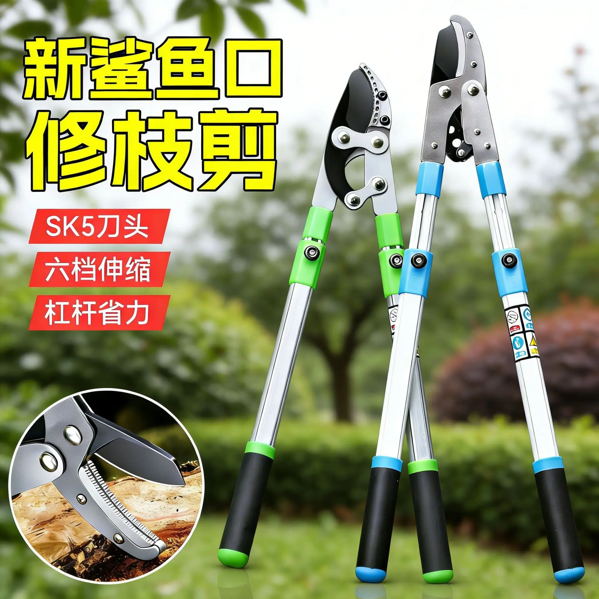 Telescopic Long-Handle Heavy-Duty Garden Pruners, Effort-Saving Quick-Action Strong Fruit Tree Branch Pruners