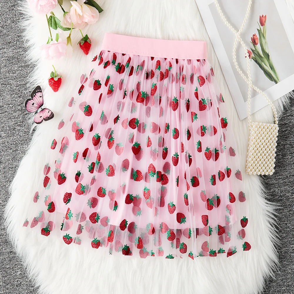 Pink Cute Strawberry Lace Midi Skirt, Princess Pink Lace Dress, Girl’s Lace Midi Skirt 6 Pink Cute Strawberry Lace Midi Skirt, Princess Pink Lace Dress, Girl’s Lace Midi Skirt 6