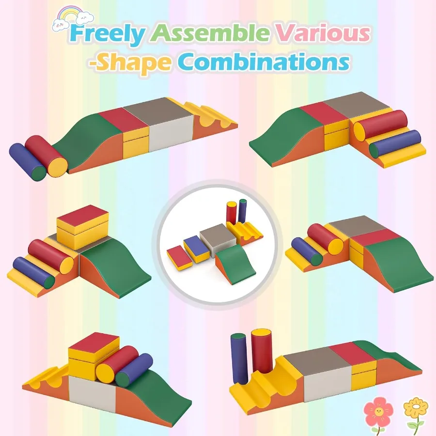 معدات ألعاب التسلق الداخلي لبنات التسلق الرغوية الناعمة مع صالة الألعاب الرياضية المصنوعة من جلد البولي يوريثان للتسلق والزحف الكلاسيكي باللون الرمادي معكرون الناعم