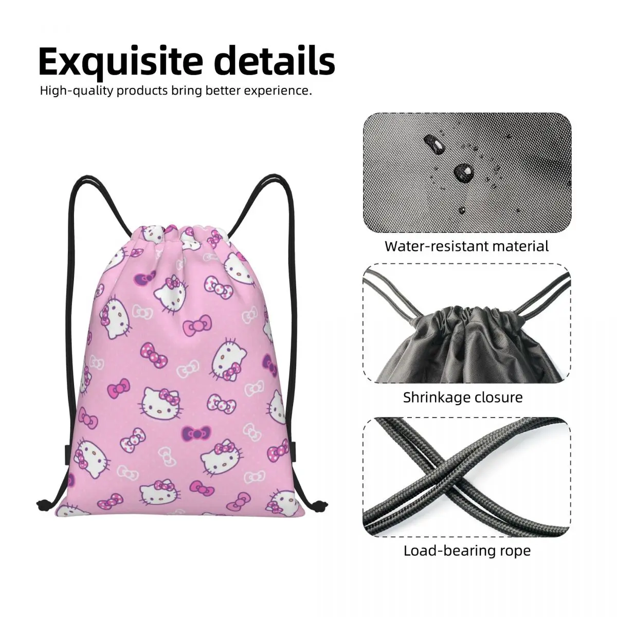 Custom Hello Kitty Pattern Drawstring Backpack Sports Gym Bag for Men Women Sanrio Shopping Sackpack