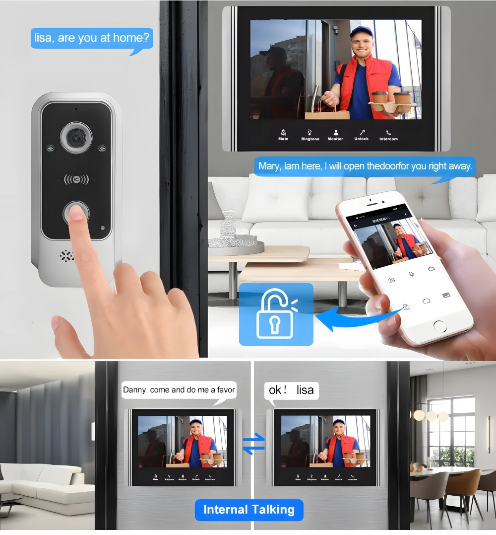 Imagem -02 - Polegada Tuya Inteligente Wifi Vídeo Porteiro Interfone Campainha Câmera Cartão Rfid Desbloquear Sistema de Entrada da Porta Vídeo para Casa Apartamento 7
