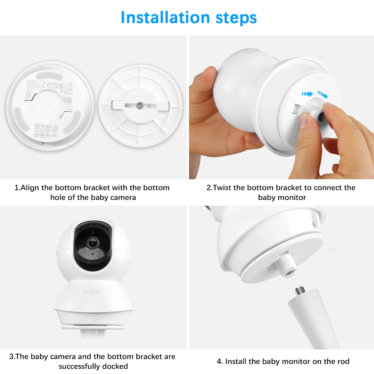 Supporto flessibile per telecamera interna Tapo TC70, telecamera interna Tapo C210/C220/C200, supporto per staffa senza viti