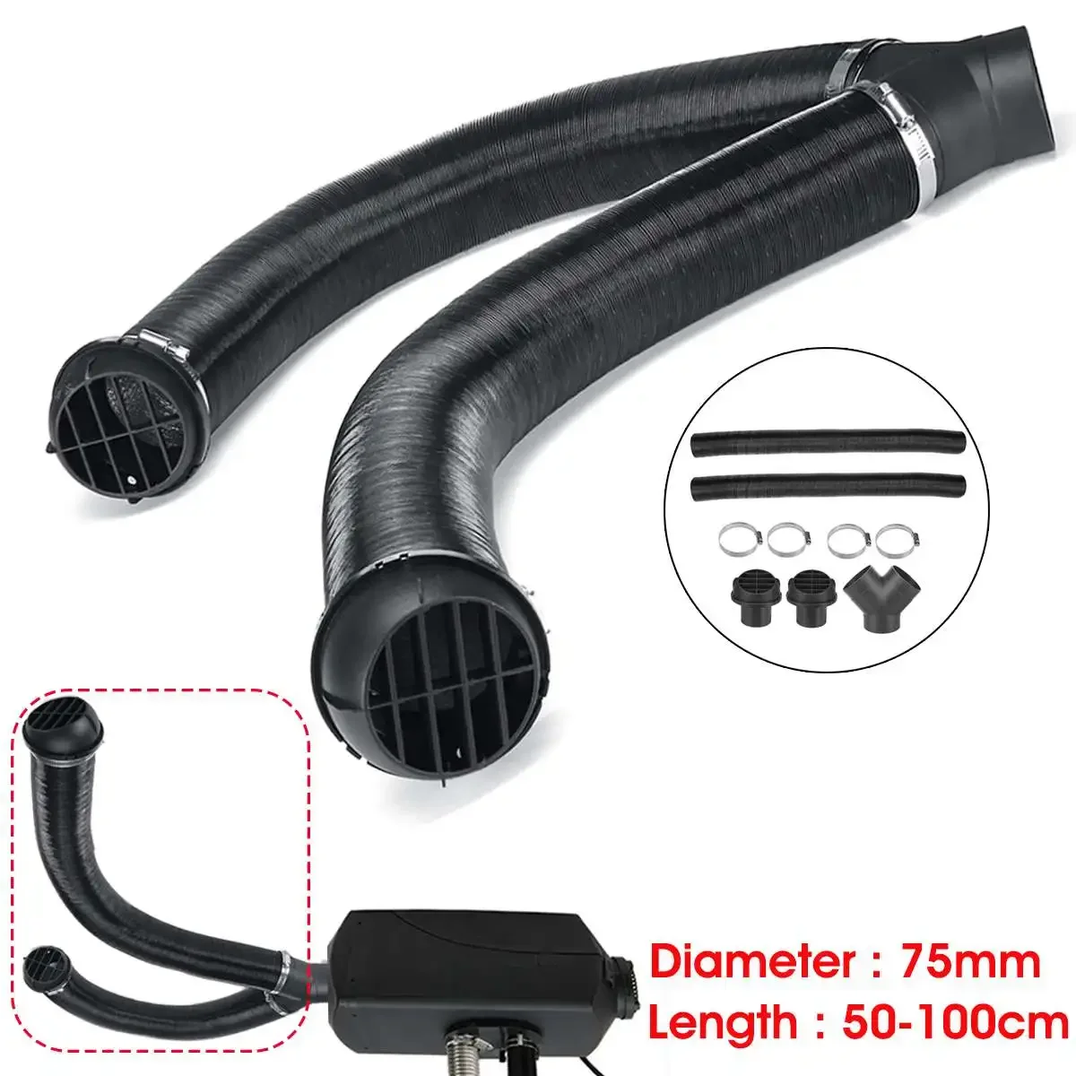 

75mm Parking Heater Ducting Pipe Air Vent Outlet Y Piece Separate Exhaust Connector For Webasto Eberspacher Air Diesel Heaters