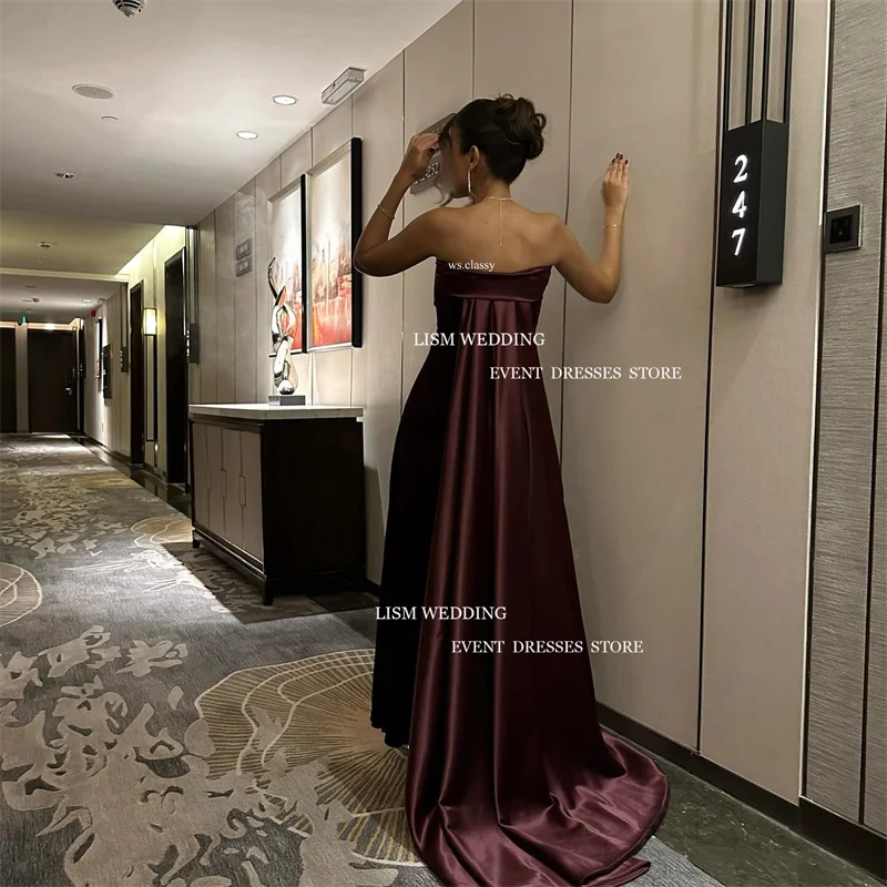 LISM Elegant Wine Red Velvet Mermaid Evening Dresses Saudi Arabic Women Strapless Ankle Length Long Train Formal Occasion Dress