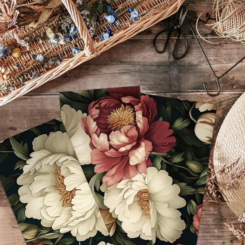 3pcs/Set September Peony Rub on Transfers for Furniture and Crafts 12x6 inch Peony Bush Furniture Decals Close-up making kit view 4