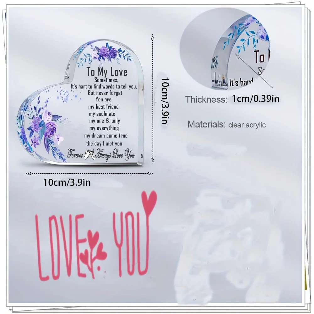 1pc,Wedding Gift for Her His Wife Husband Acrylic Heart Shape Memorial Brand Plaque Logo Romantic Birthday Christmas Anniversary