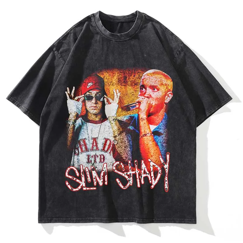 Summer Men Women Vintage Washed T Shirt Summer Eminem Graphic Printed Short Sleeve Casual Fashion Men Women T Shir