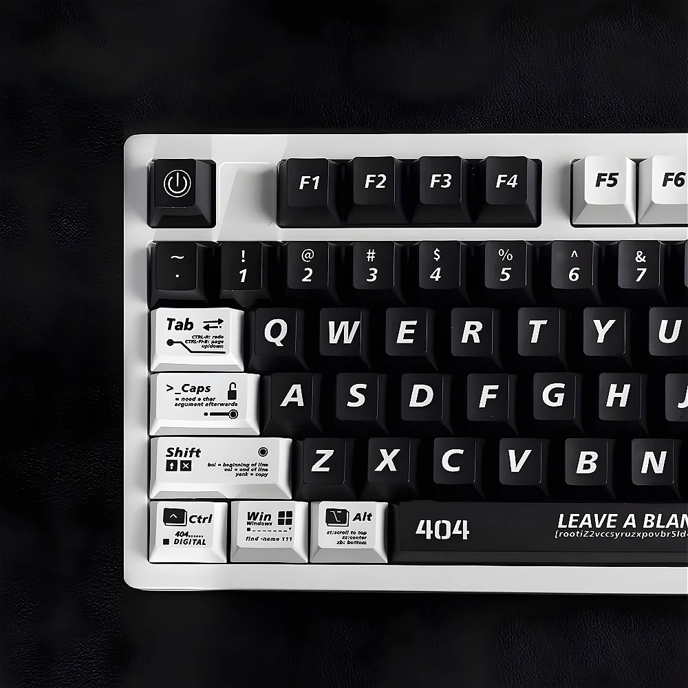 Danger 404R2 Theme, Keycap Set PBT Cherry 136 Keys, Personality, Black and White, For 61/87/104/108 Mechanical Keyboard