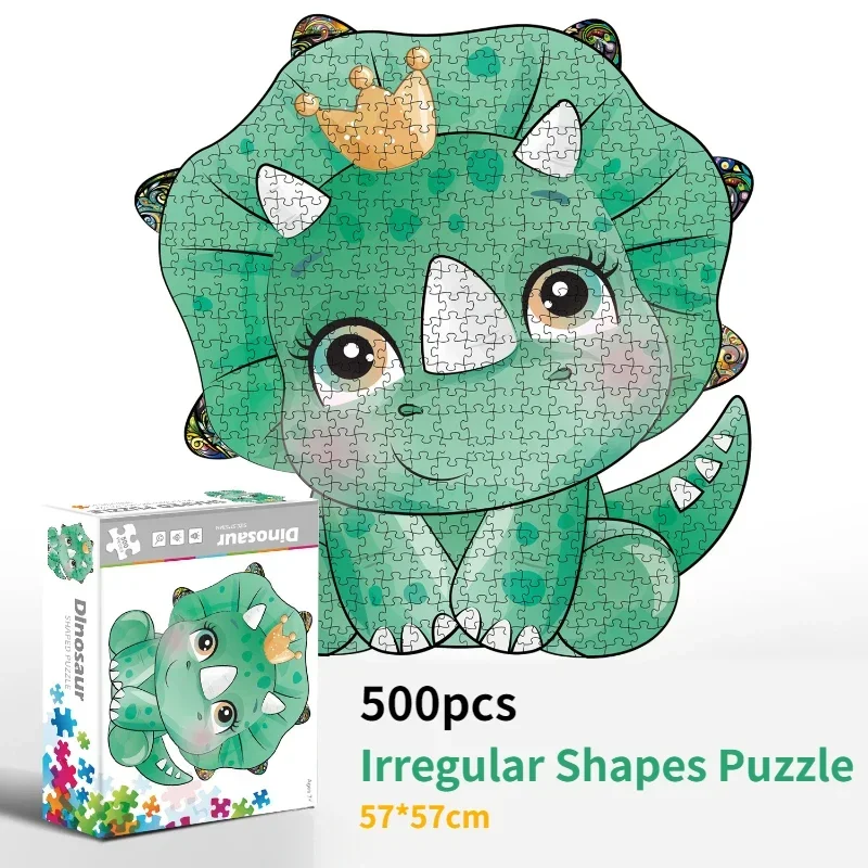 

57*57cm 500pcs Paper Irregular Shaped Jigsaw Puzzle Dinosaur Cute Animal Painting Stress Reducing Toys Christmas Gifts Baby Toys