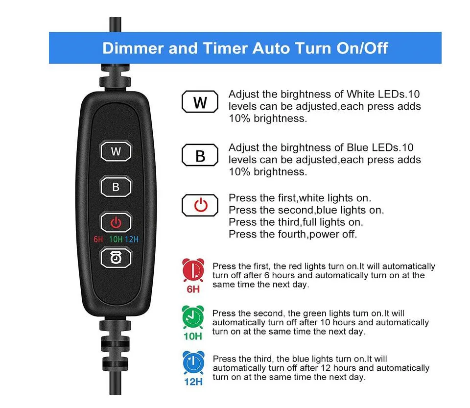 Submersible LED Aquarium Light,Fish Tank Light with Timer Auto On/Off Dimming Function,3 Light Modes Dimmable White-Blue