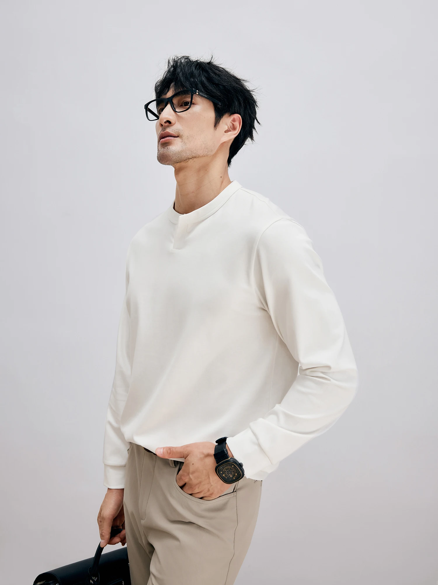 

Autumn word of mouth recommend high-end Modal PIMA cotton men open round neck long sleeve T-shirt DAT973