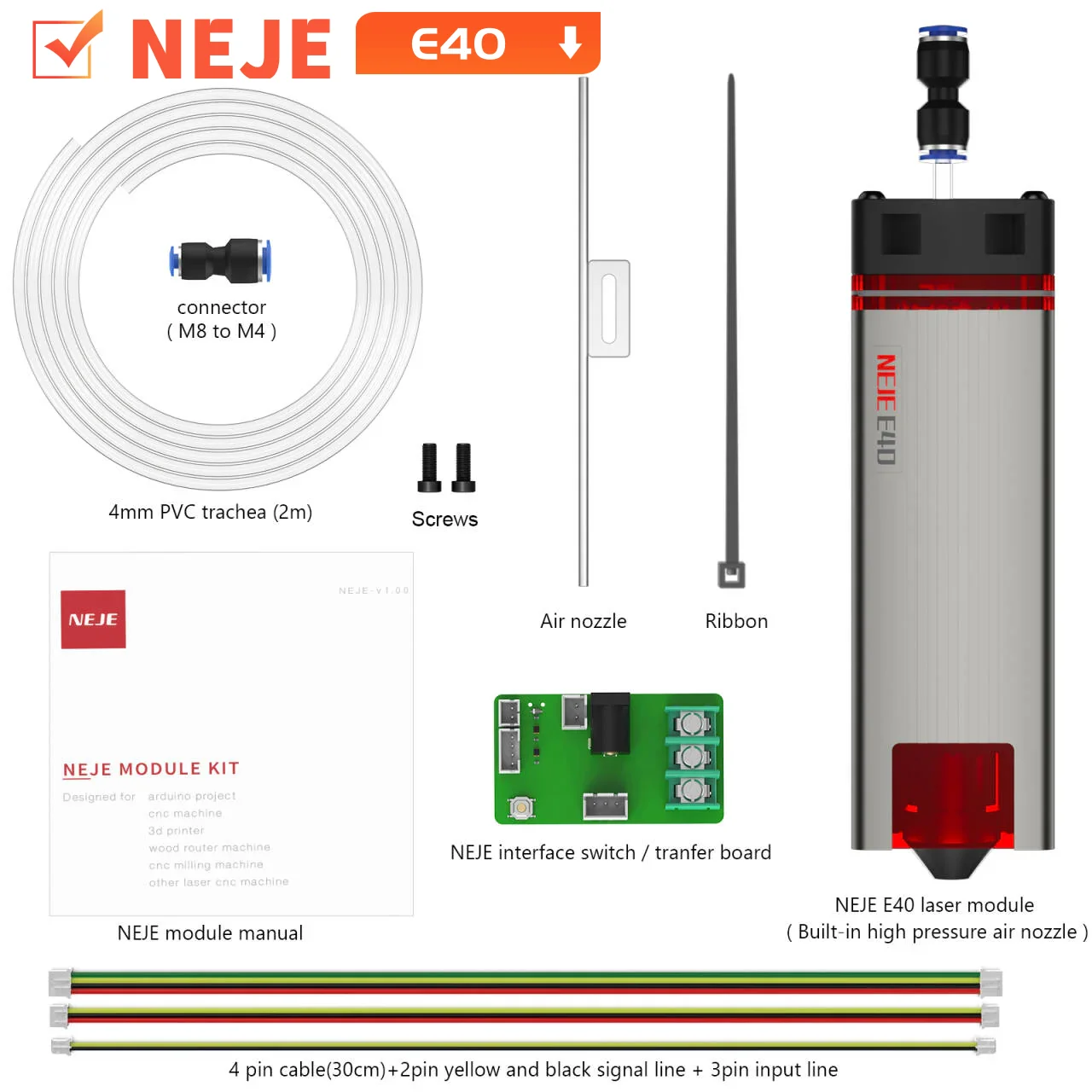 

NEJE A40630/A40640/N30820/E40/E80 High Power Laser Module with Air Assisted Metal Nozzle 10-120W Engraving/Cutting