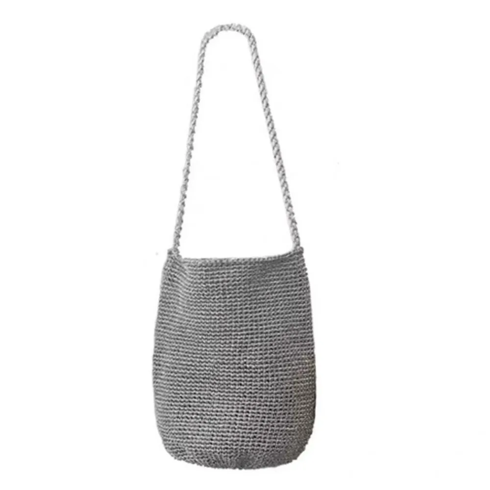 New Large Capacity Handwoven Bucket Bag Boho Solid Color Shoulder Bag Straw Design Handmade Crossbody Bag Gifts image 2