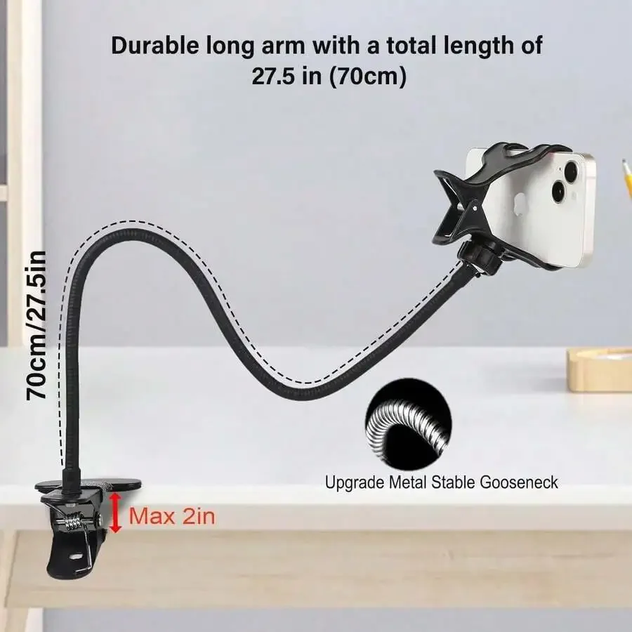 

Adjustable Gooseneck Phone Holder With Long 27.5 Inch Flexible Arm Clip For Desk Bed Headboard