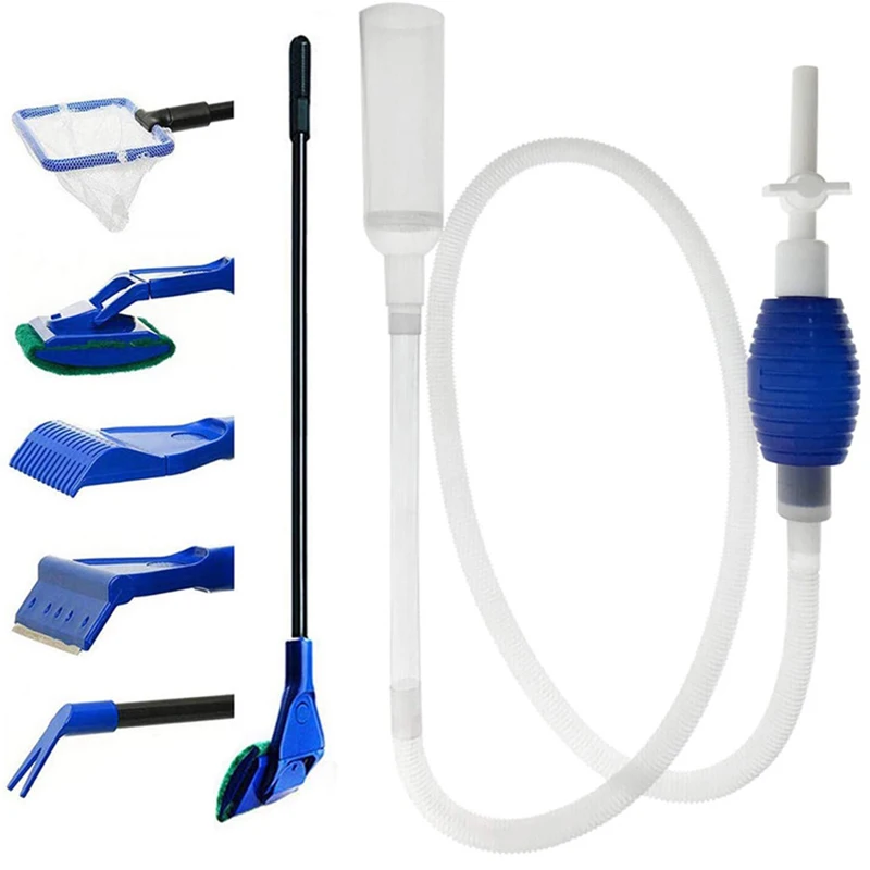 

5 in 1 Aquarium Cleaning Tools Fish Tank Cleaning Kit Tools Algae Scrapers Set Cleaner Siphon Vacuum for Water and Sand Clean