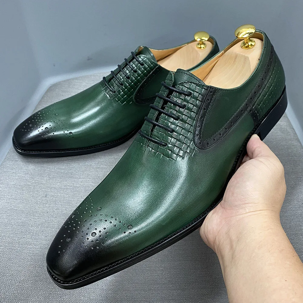 Maat 6 tot 13 Heren Oxford-kledingschoenen Echt leer Handgemaakte groene veterschoenen Brogue Klassieke feestbruiloft Formele schoenen voor heren