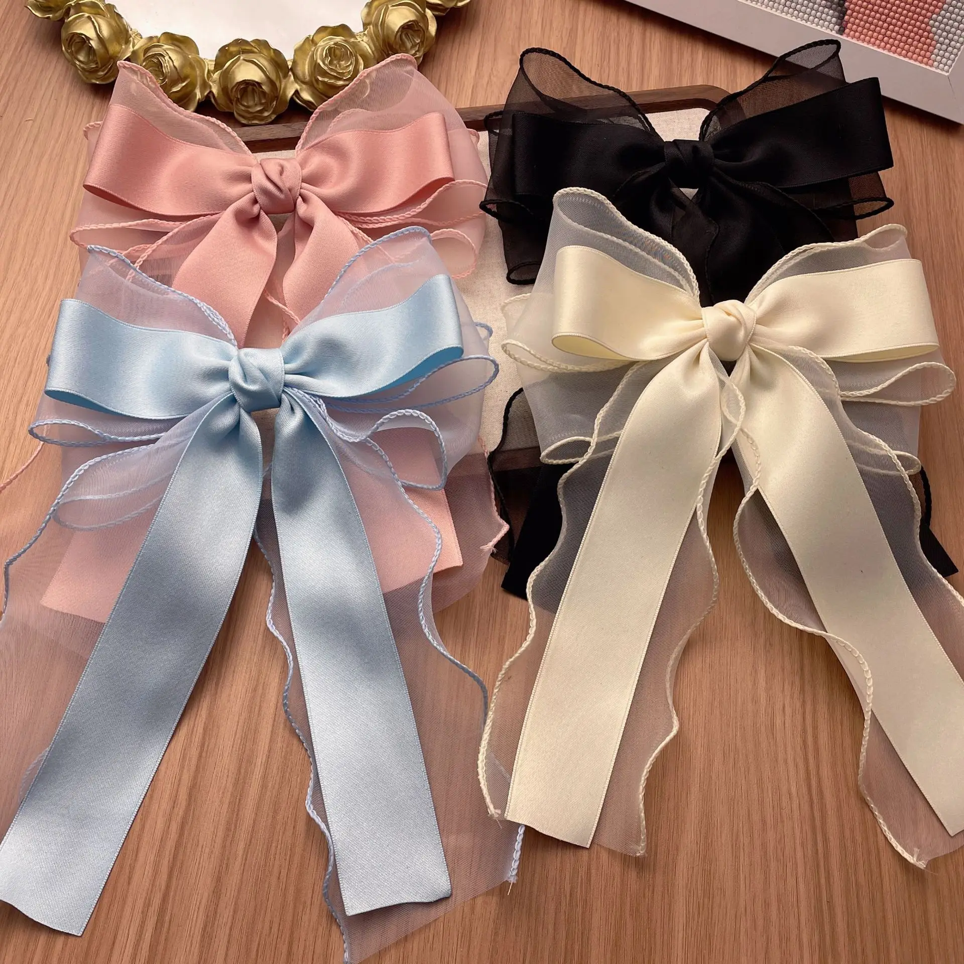 

12 Pcs/Lot, Mesh Ribbon Bow Hair Clips for Women Hairpins Barrettes Girls Fashion Hair Accessories